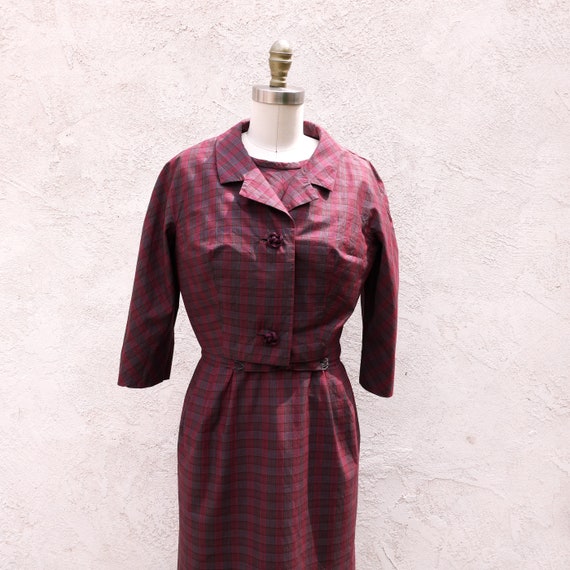 Cotton Plaid Dress, Size S, with Matching Jacket - image 4