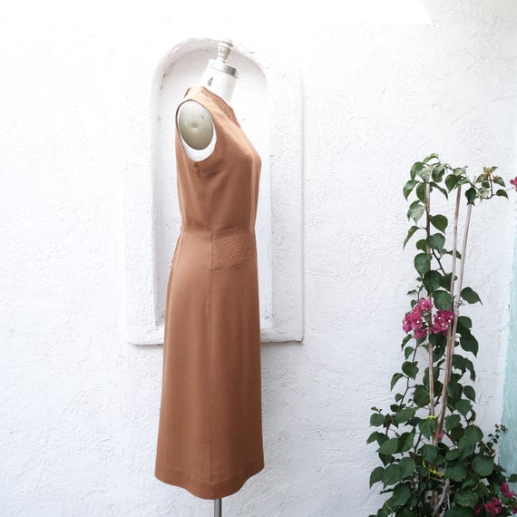 1950s Day Dress, Brown Summer Dress, Size 6 - image 4