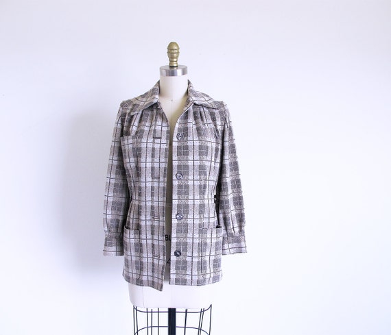 60s Plaid Fitted Jacket, Size S - image 2