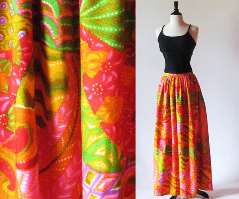 Long Hippie Skirt in a Bright Cotton Print image 1