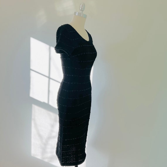 1950s Black Knit Wiggle Dress, XS to S, VFG - image 6