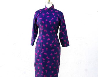 Vintage Silk Cheongsam, Size S, 1950s Winter Dress