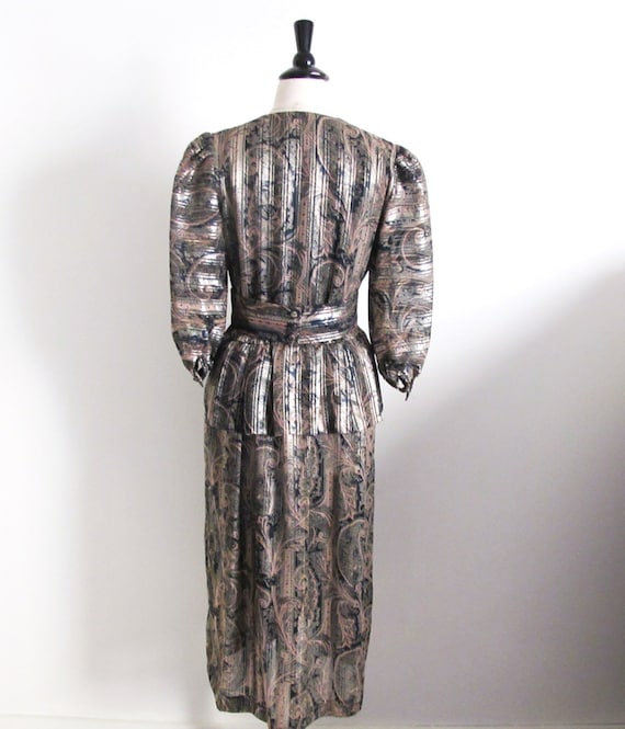 1980s Evening Dress, SIze M, Black and Gold Desig… - image 3