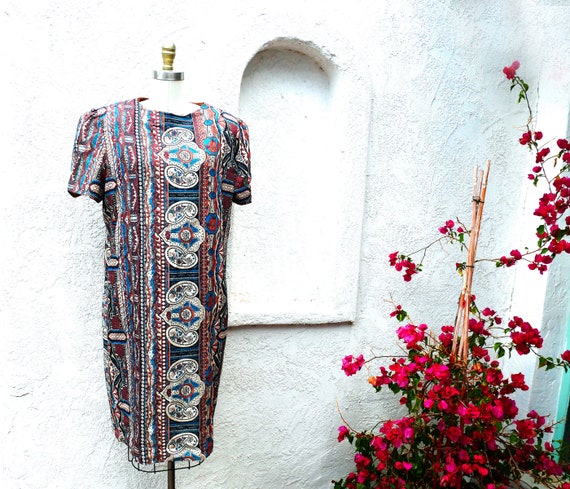 1980s Day Dress with Shoulder Pads, Plus Size