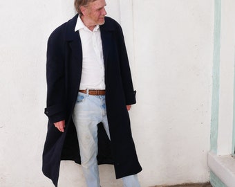 Mens 80s Wool Overcoat, XL Size