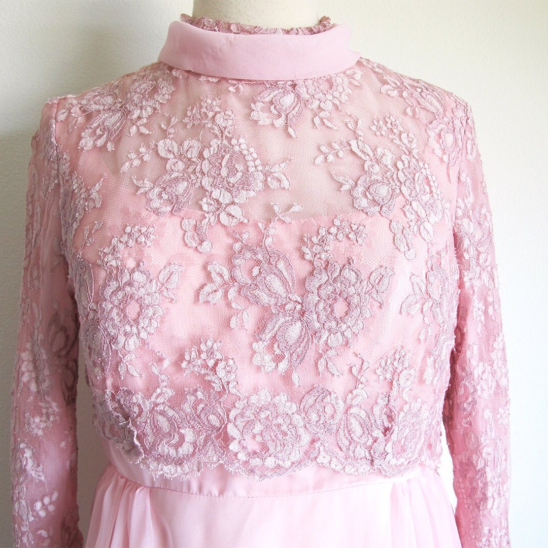 Pink Empire Waist Dress with Long Sleeves, Size M, VFG Pink Empire Waist Dress with Long Sleeves, Size M, VFG