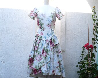 80s Rose Print Cottagecore Dress