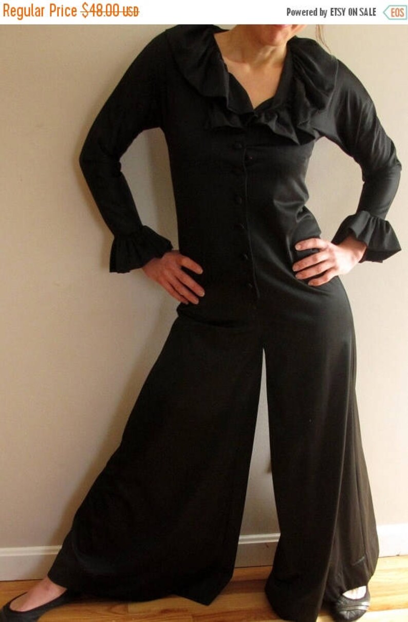 Vintage Palazzo Pant Jumpsuit Black Rompers1970 Bell Bottom Etsy