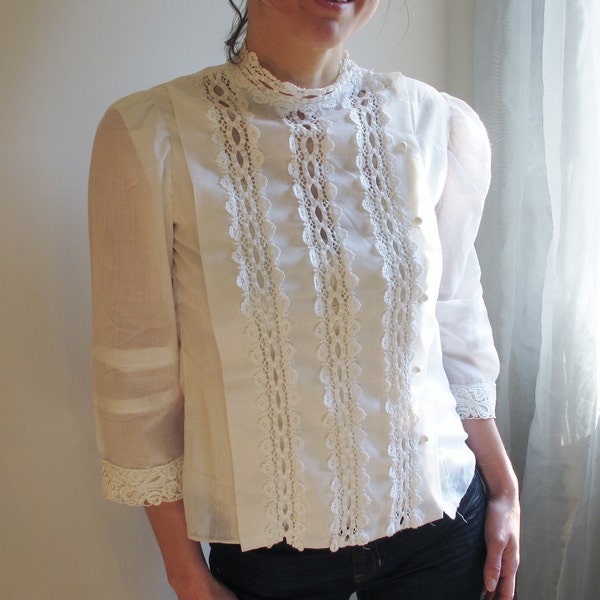 60s white blouse / cotton voile and lace / sweet sixties