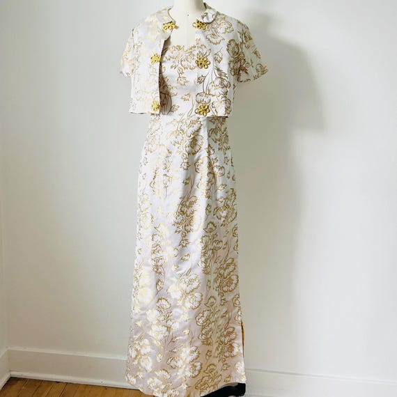 Vintage 1960s Brocade Dress & Bolero Set, Gold Floral Evening Gown, Size  Medium - Etsy Israel