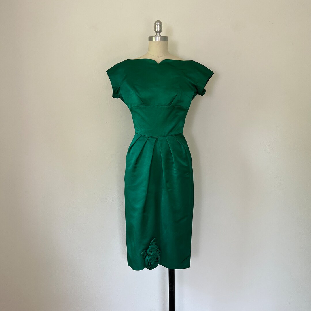 1950s Green Satin Dress, XS, VFG - Etsy