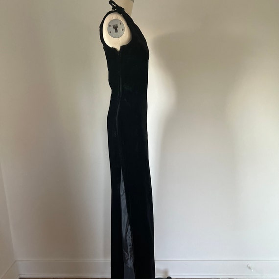 70s Black Velvet, One Shoulder, XS, Side Slit Dre… - image 4