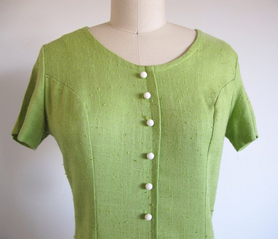 Vintage Green Dress, 60s Mod Drop Waist Mini, VFG - image 3