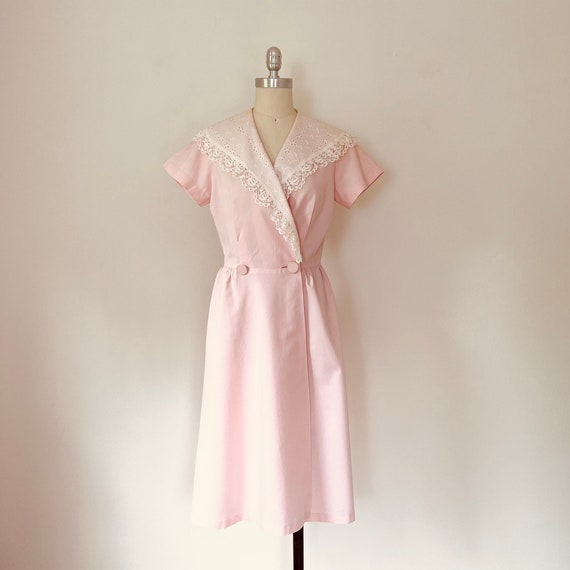 1950s Pink Cotton Wrap Dress, Size S, VFG - image 1