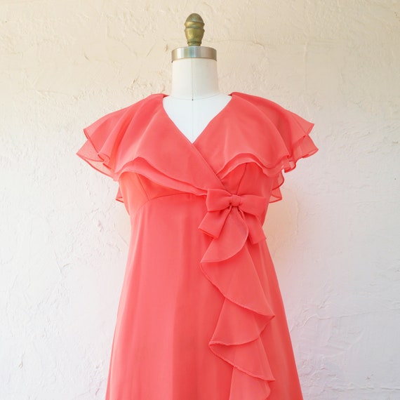 70s Evening Dress, 1970s Prom Dress, Peach Silk C… - image 3