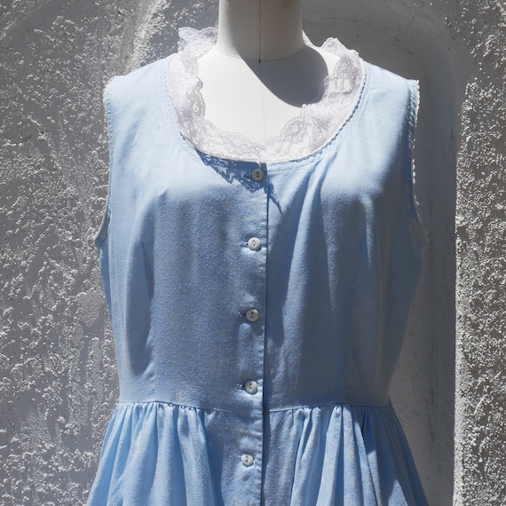 1970s Cotton Dress, XL, Light Blue Dress - image 2