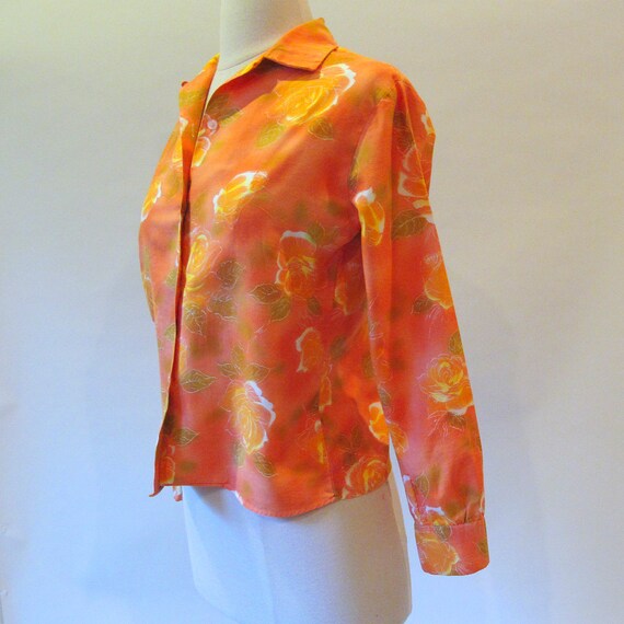 1960s Orange Cotton Blouse, Size S, Long Sleeve B… - image 5