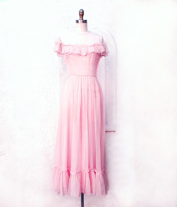 40s Long Dress, XS, Pink Ballgown, Wedding Sale, V