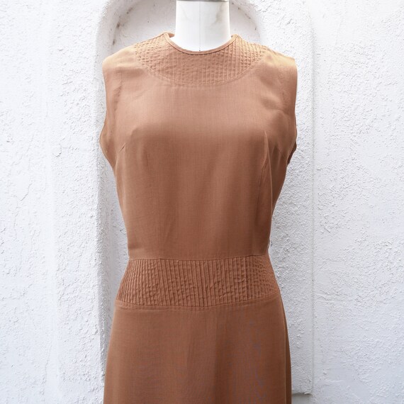 1950s Day Dress, Brown Summer Dress, Size 6 - image 2