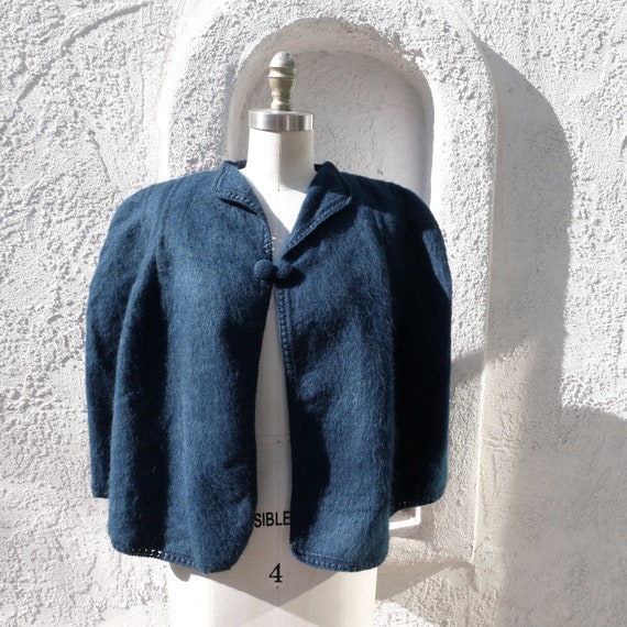 Vintage Blue Alpaca Cape - image 2