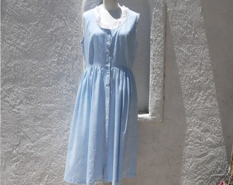 1970s Cotton Dress, XL, Light Blue Dress