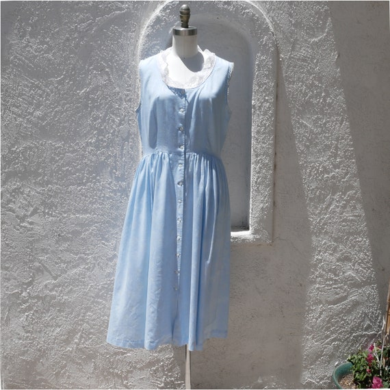 1970s Cotton Dress, XL, Light Blue Dress