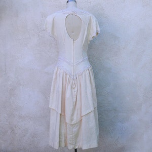 1980s Tea Length Cotton Ivory Drop Waist Wedding Dress image 4