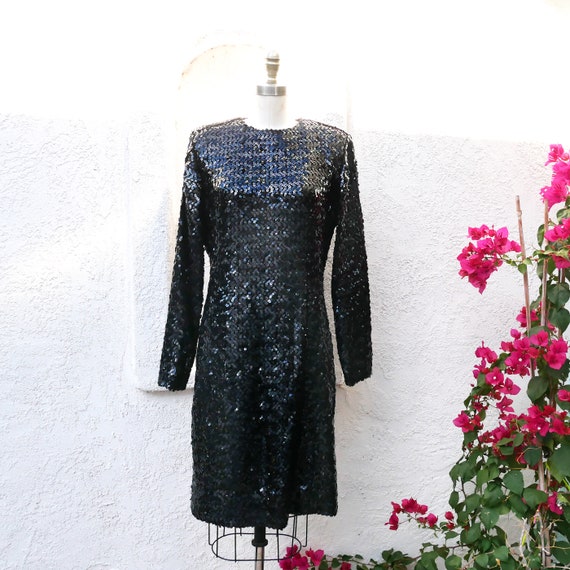 80s Sequin Disco Dress, Size M, Black Sequin Dress - image 6