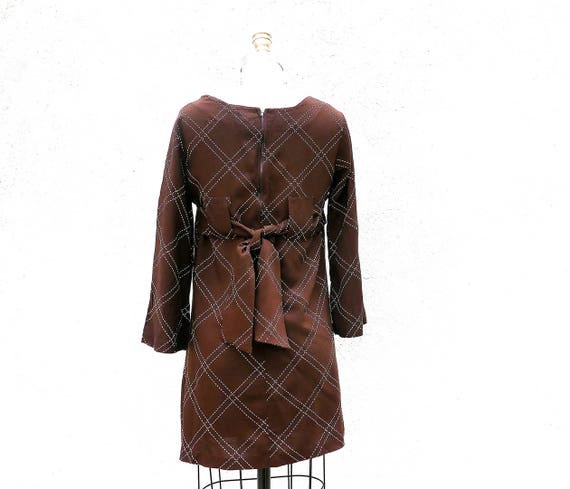 Vintage 60s Brown Mini, XS, Twiggy Dress - image 3