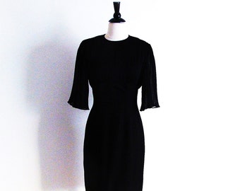 Vintage 1950's Rayon Cocktail Dress, Black Hourglass Evening Dress, VFG