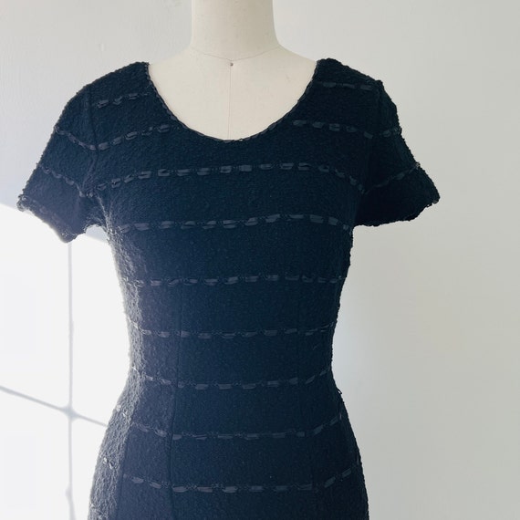 1950s Black Knit Wiggle Dress, XS to S, VFG - image 4