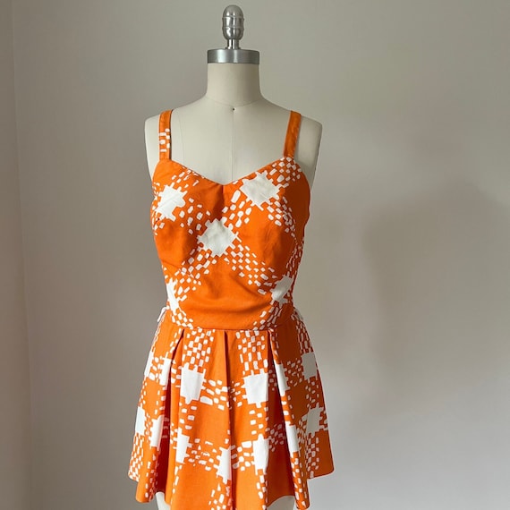 60s Playsuit, Size S, Tom Brigance, Skirted Swims… - image 1