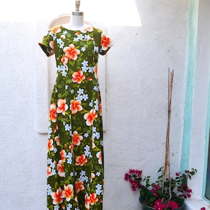 Hawaiian Maxi, Tiki Dress, Holoku, Hawaiian Dress, Luau Dress, Floral Maxi Dress, Tropical Dress