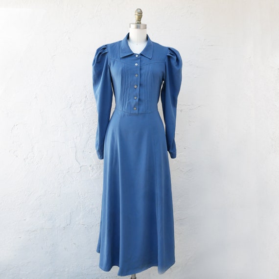 70s Blue Prairie Dress, Plain and Simple