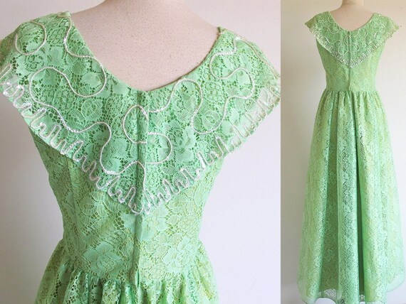 70s Green Lace Dress - image 3