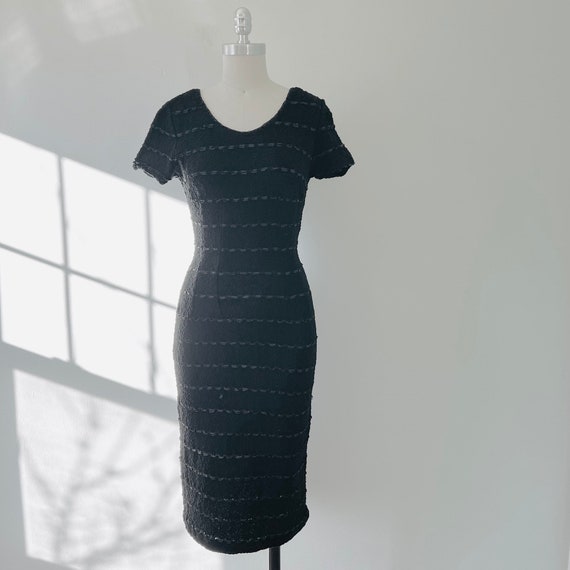 1950s Black Knit Wiggle Dress, XS to S, VFG - image 1