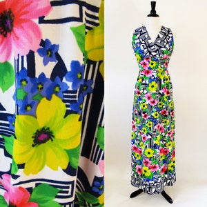 60s Flower Print Floral Dress,Maxi Sleeveless Dress, Size S, VFG