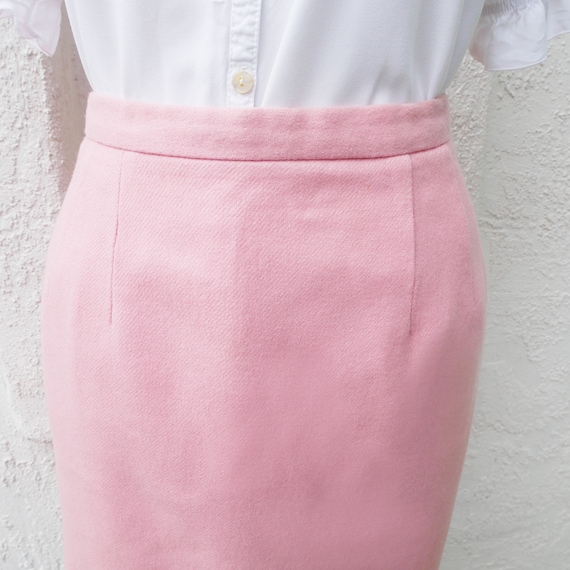 60s Pink Wool Pencil Skirt, XS - image 2