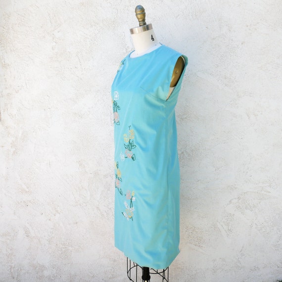 60s Mod Sky Blue Summer Shift Dress with Hand Emb… - image 8