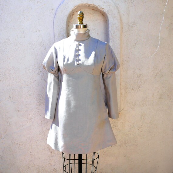 1960s Mod Dress, Size S, Light Grey Mini Dress, wi