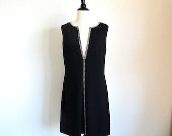 1990s evening dress,Short Black Dress with Rhinestone Trim