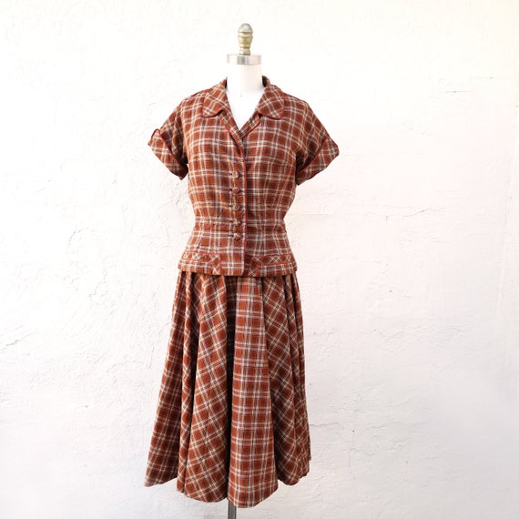 Vintage 1950s Circle Skirt Set in Cotton Plaid by