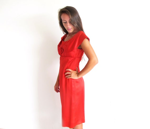 Vintage 50s Red, Size M, Satin Dress, VFG - image 5