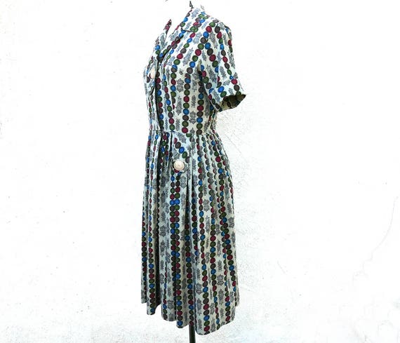 1950s Day Dress, Small Size, Novelty Print Cotton… - image 10