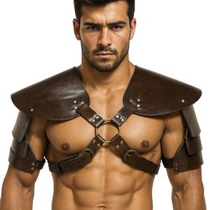 メンズ中世PUレザーショルダーアーマー：コスプレLARPコスチューム