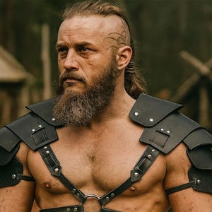 バイキング戦士の肩鎧 - 中世コスプレハーネス、PUレザー