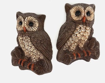 Vtg MCM Owl Lot Resin Wall Hanging Decor 3D Figural Big Eye Bird Mid Century Art