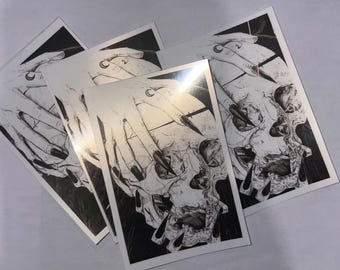 Witchy hands and Skull sticker/ Handmade from original "Cranium"/ Gothic spooky vinyl decal