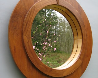 Teak wood circular mirror