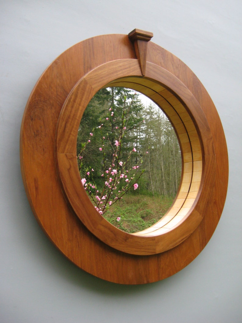 Teak Wood Circular Mirror - Etsy